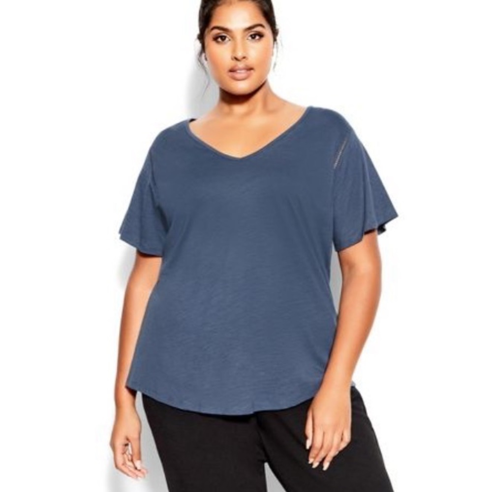 Zim & Zoe Women's Plus Size Flutter Sleeve Plain Top - Steel